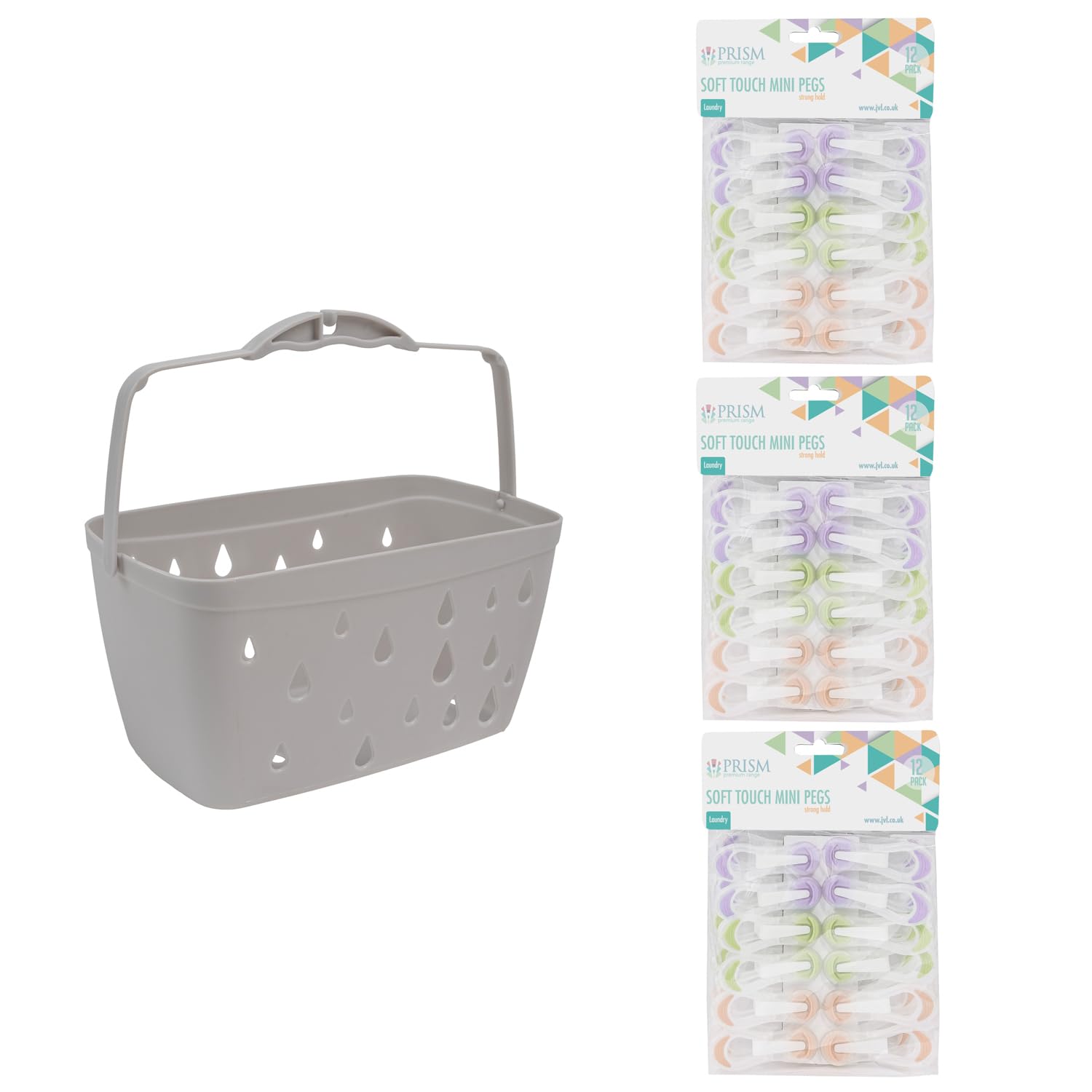 Jvl Assorted Grey Peg Basket With 36 Soft Touch Mini Clothes Pegs – Laundry Peg Storage – Colours