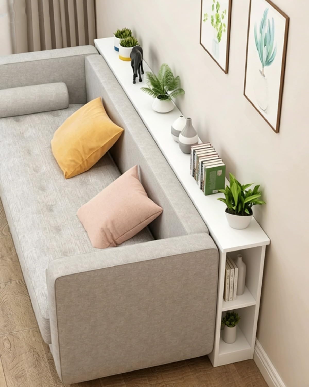 Mobile Dietro Divano Salvaspazio Mensola Portaoggetti per Lo Spazio Tra Divano, Tavolino Consolle Stretto da 10-20 cm, Organizer Laterale(White,120x25x65cm/47.2x9.8x25.6in)