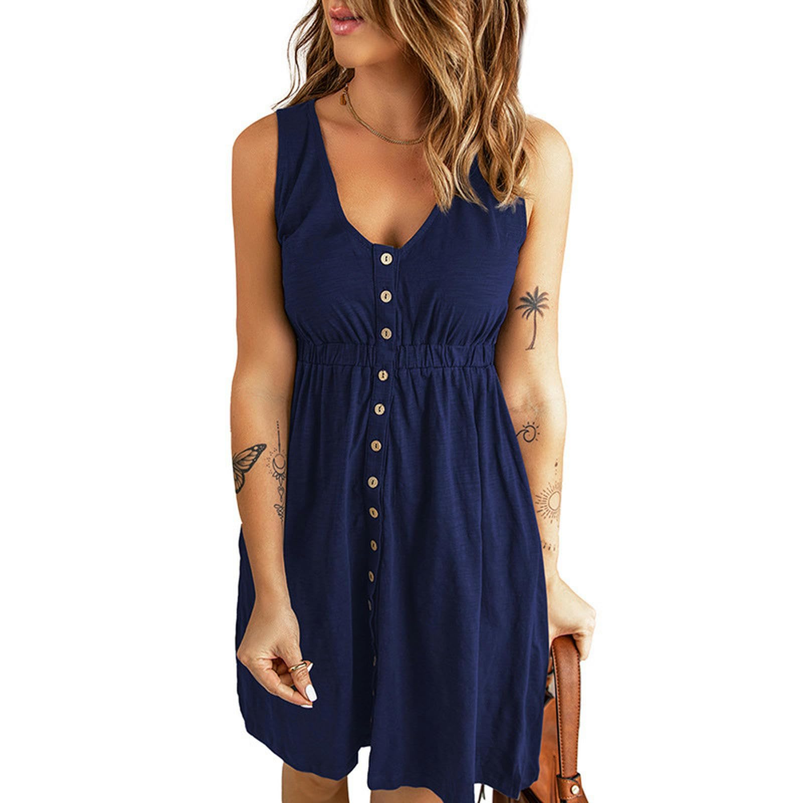 Robe d'été décontractée col en v et longueur aux genoux