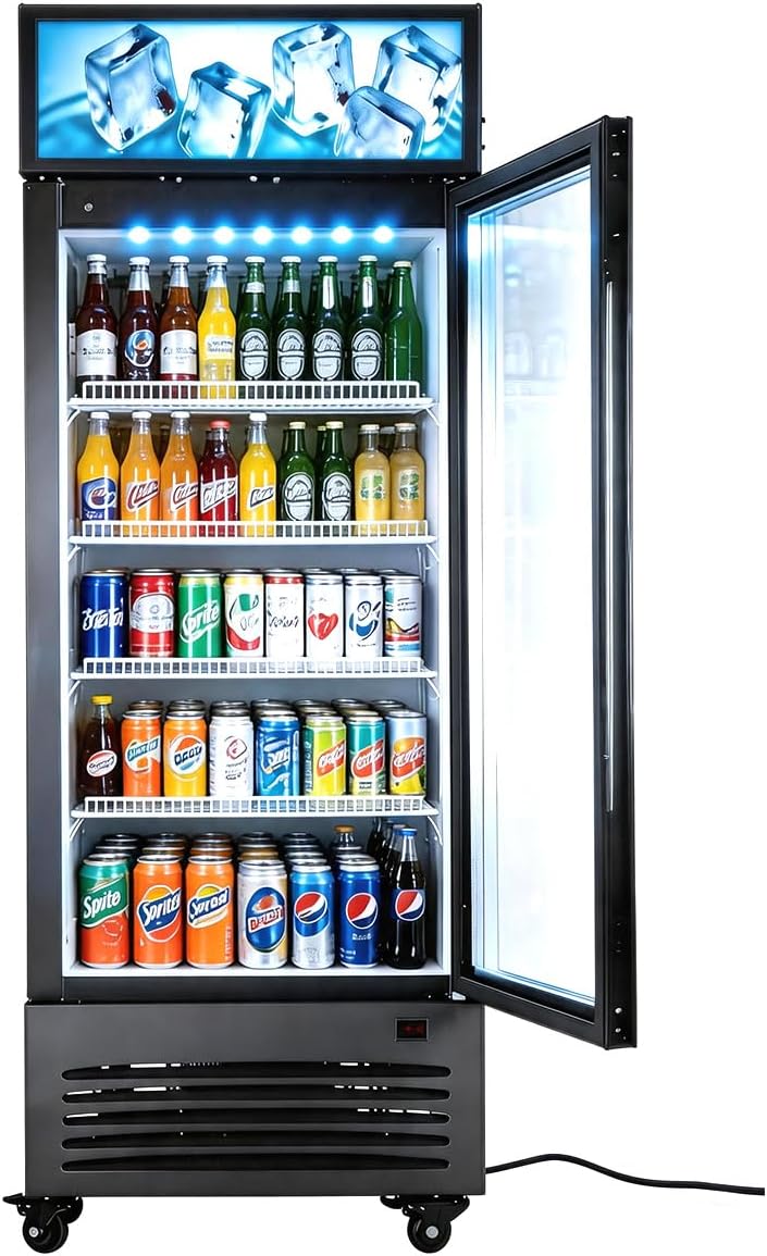 Commercial Flower Beverage Refrigerator Floral Display Fridge,Glass Door Drink Cooler with LED Light Adjustable Shelves,ETL Sanitation,Wheels Included,16.5Cu Ft,68.9''High