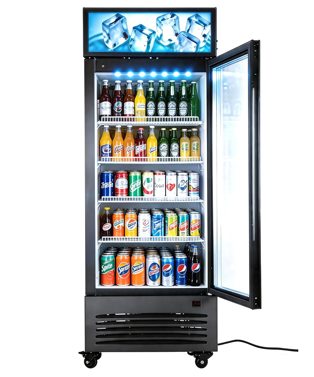 Commercial Beverage Refrigerator Display Fridge,16.5Cu Ft Single Glass Door Merchandiser Drink Cooler with LED Light Adjustable Shelves,ETL Approval