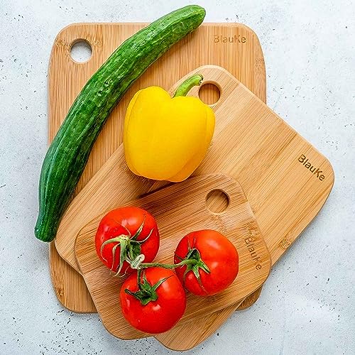 Bambus Schneidebrett Set - Holz Schneidebretter 3er Set – Brotbrett, Frühstücksbrettchen, Servierbrett...