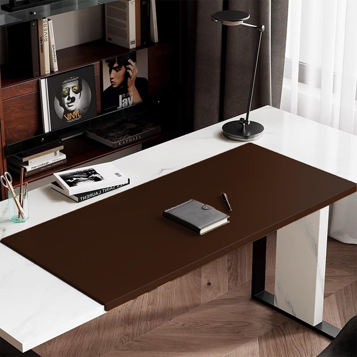 Sewing Edge Table Mat, Large PU Leather Desk Pad with Edge Protector, Non-Slip Waterproof Laptop Mouse Mats for Office Home Decor Work Game Study Typing (Brown,80x50cm)