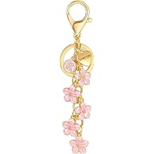 XGALBLA Women's Cute Flower Initial Letter Keychain with Love You Heart, Flower Bag Charms Handbag Purse Bag Accessories
