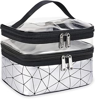 شنطة تنظيم مستحضرات تجميل وادوات زينة للسفر بطبقة مزدوجة مناسبة للنساء والبنات, فضي