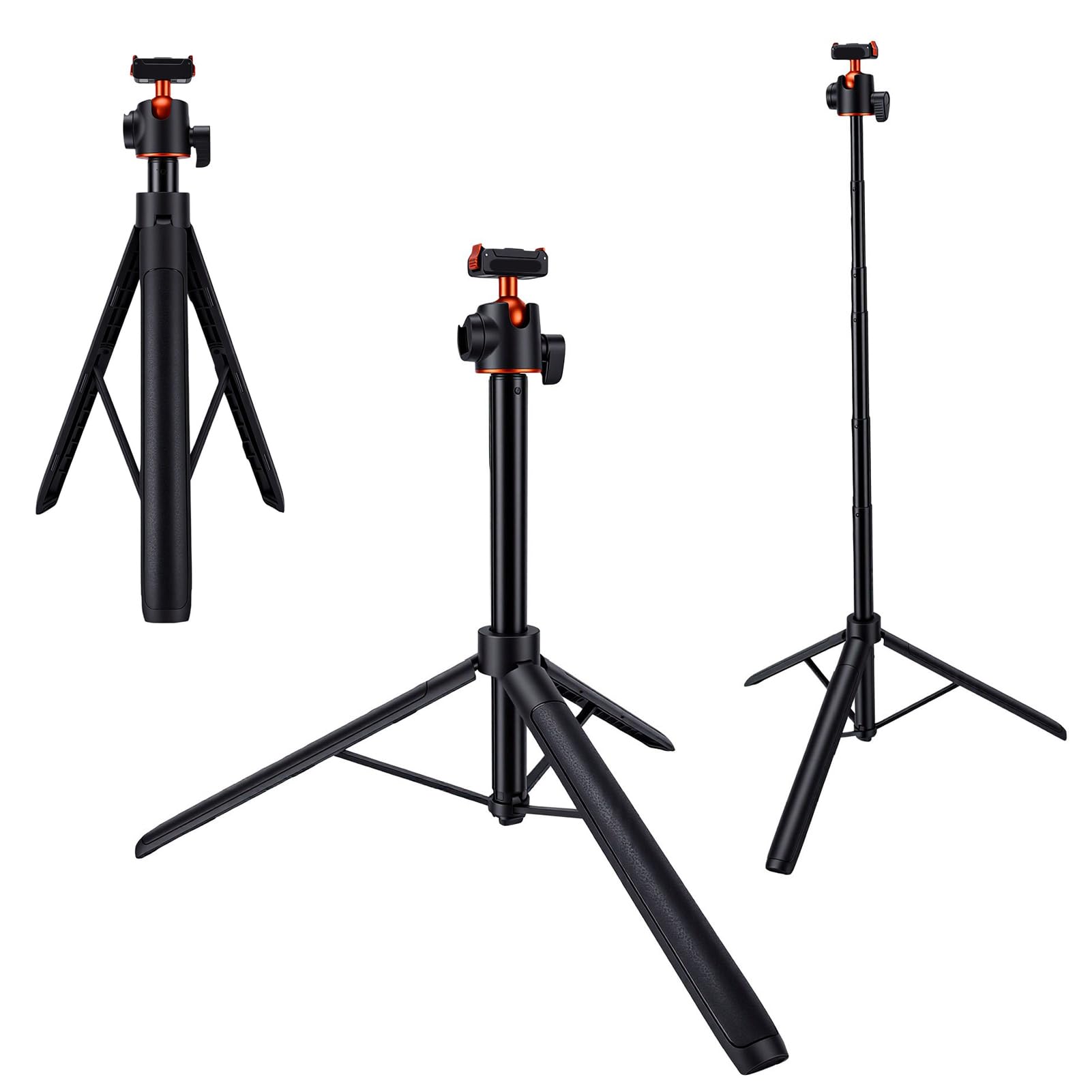 LICAEVEY Asta per Selfie con Treppiede da 140 Cm, Chiusura Magnetica a Scatto con Sgancio Rapido, Altezza Regolabile, Testa a Sfera a 360 Gradi, Asta per Fotocamera da Viaggio Pieghevole