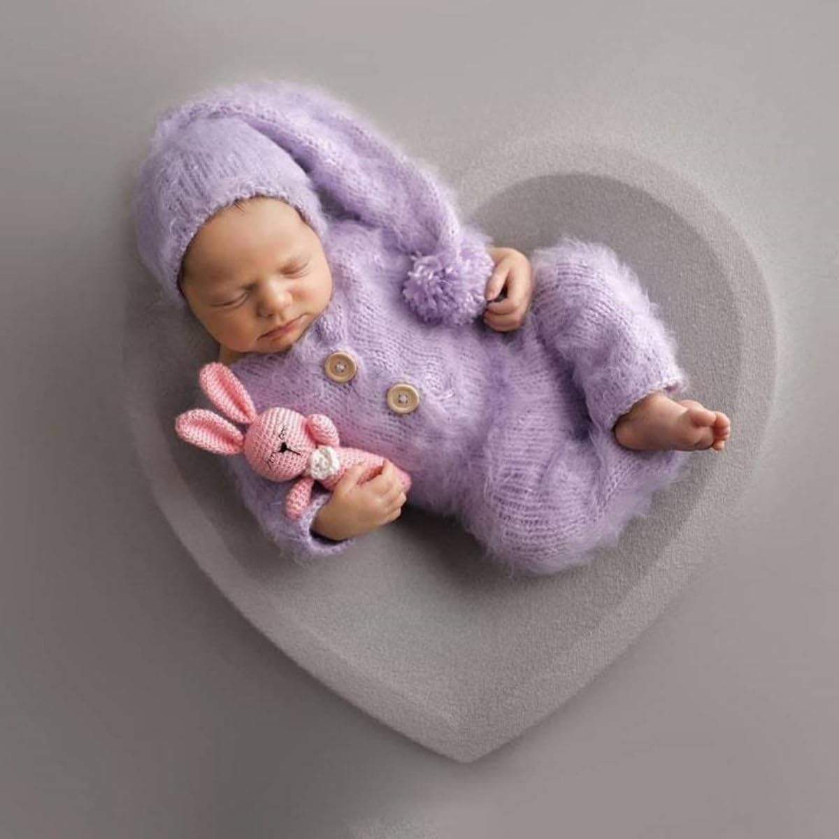Lgvhydh Newborn Baby Photography Props Outfits Cute Mohair Hat Romper Set Infant Baby Boy Girl Photoshoot Props Costume Set ﻿