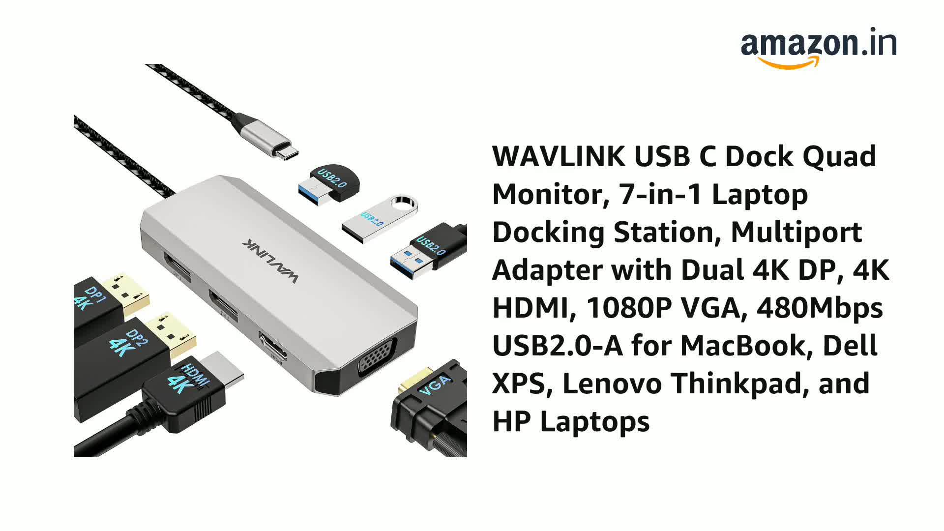 WAVLINK USB C Dock Quad Monitor, 7-in-1 Laptop Docking Station