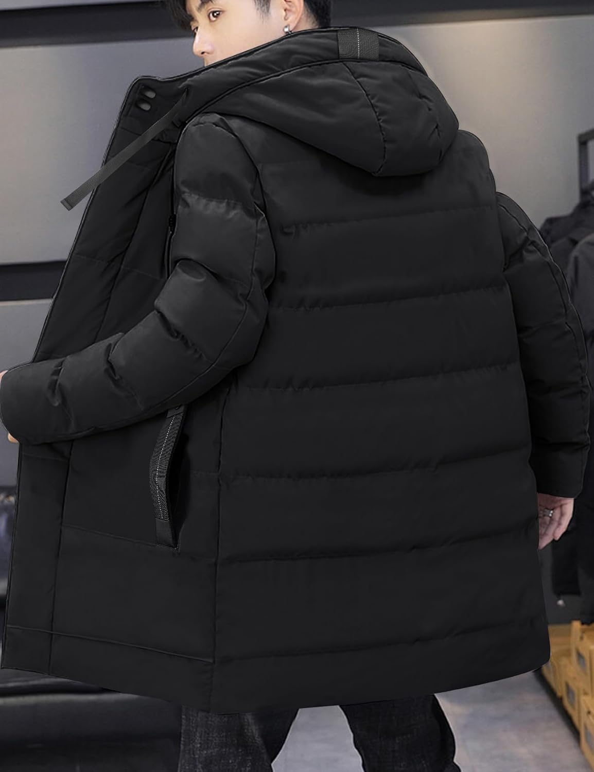 Chaqueta Acolchada de Invierno para Hombre, y abrigado Abrigo Largo con Cremallera con Capucha, Chaquetas Acolchadas con Bolsillos