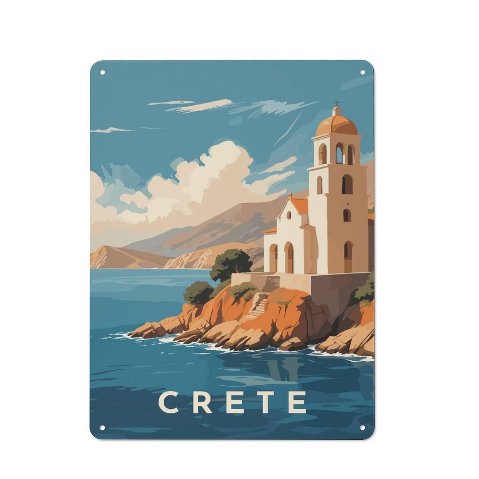Junmoney Style-17 Tin Wall Plaque 40X30cm With Crete Travel For Guest Room Or Hallway, For Updating Guest Room And Hallway After Moving