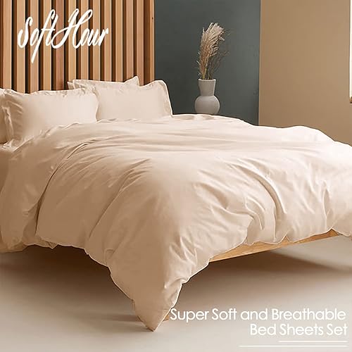 Miniatura 3 de Juego de sábanas de microfibra de 4 piezas, tamaño matrimonial, sábanas planas suaves, cómodas de 1800 hilos de lujo, sábanas bajeras de 21 pulgadas