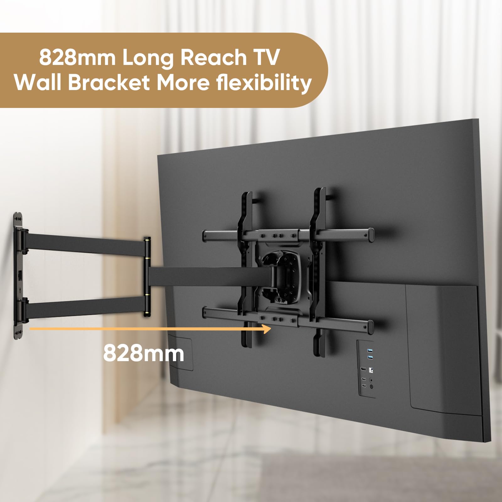 Supporto TV Parete con Portata Lunga da 83,8cm, Staffa da Parete per TV Angolare Inclinabile e Girevole per Installazione ad Angolo/Piatta Adatta per TVs da 32-75 Pollici fino a 45kg, VESA 600x400mm