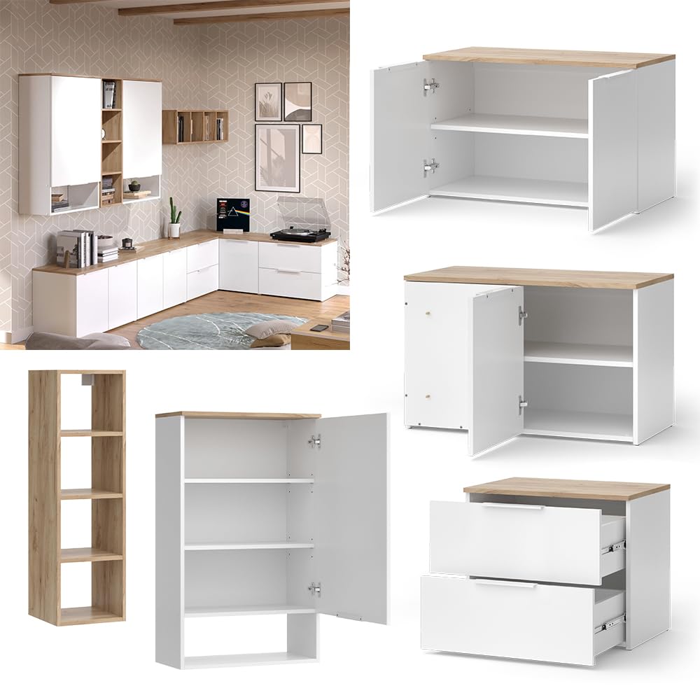 Vicco Meuble-paroi Wido, Blanc/Sonoma, 9 pièces, combinable avec d'autres éléments de la série Wido