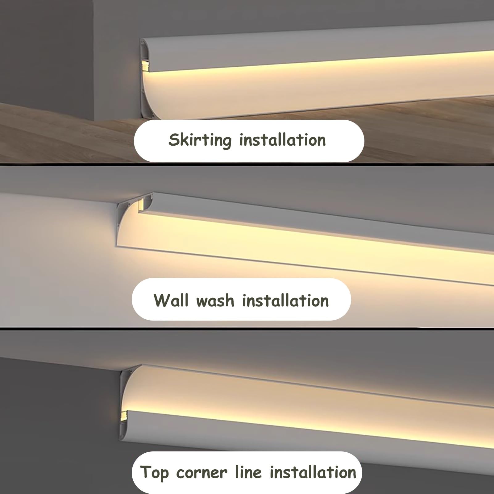 Profili per Strisce Led Battiscopa in Metallo Canale Led per Strisce Led, Canale in Alluminio per Modanatura di Illuminazione Led Senza Macchia, Canale Diffusore Led Flessibile per Modanatura Decorati