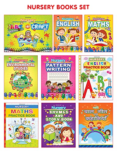Image of My Complete Kit of Nursery Books Pack - A Set of 9 Books| Preschool Books for Children Age 2 -5 Years | Art & Craft, English, Maths, Environmental Studies, Pattern Writing, English Practice Book, Maths Practice Book, Rhymes & Story Book, Balgeet Evam Kahaniyan