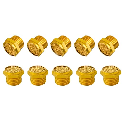 Quickun Pneumatic Muffler Silencer, 1/4” Male Thread Brass Air Exhaust Muffler Sintered Bronze Mufflers (Pack of 10)