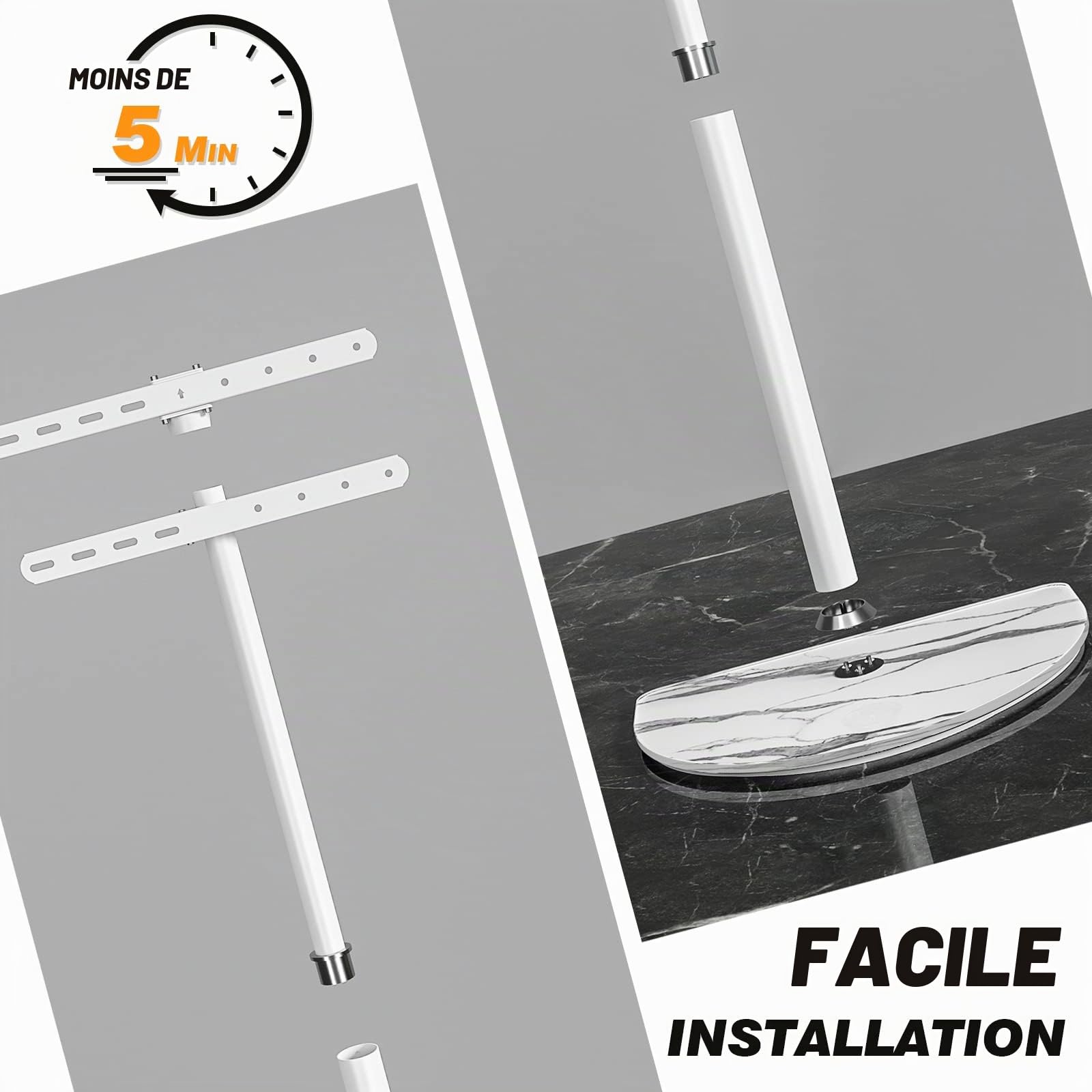 RFIVER Support TV au Sol pour Écrans Plats LED LCD OLED de 32 à 65 Pouces avec Pivot ± 25 Degrés, Hauteur Réglable, Support d’angle pour TV jusqu’à 40 kg, Gestion des Câbles et Facilité de Montage