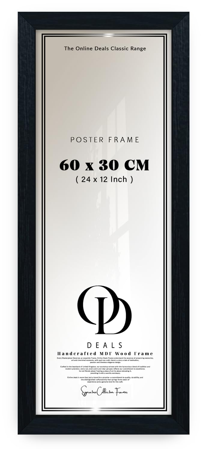 OD Deals | Stylish Large (60 X 30 Cm | 24 X 12 Inch) Poster Frame For Vertical Or Horizontal Display — Sleek Minimalist Black Border For Living Room And Art Gallery Walls For Photos And Prints