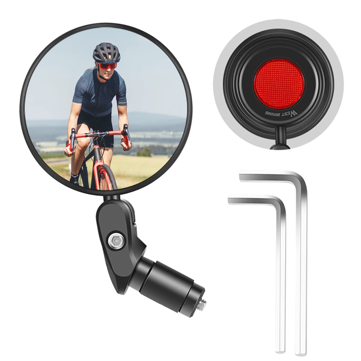 Specchio Retrovisore Convesso Per Bici &ndash; Maniglia Girevole 360&deg; &ndash; Nero, Universale