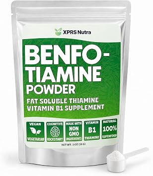 XPRS Nutra Benfotiamine Powder Thiamine - Fat Soluble Happy Heart Thiamine Supplement - Advanced Vitamin B1 Benfotiamine for a Cognitive Boost - Vegan Friendly Benfotamine Powder 2 Ounce