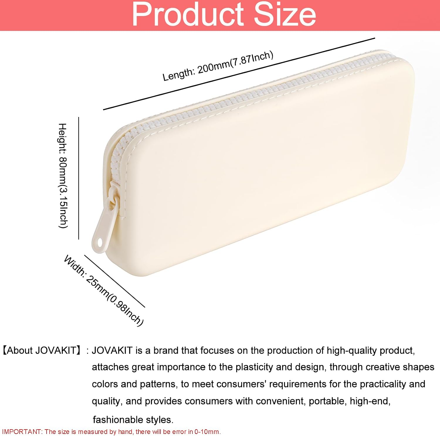 JOVAKIT Rectangle Portable Silicone Cosmetic Bag for Women, Travel Waterproof Makeup Bag Gifts for Women Girls, Zipper Closure Makeup Brush Toiletry Case Travel Storage Organizer Pouch (White) image 5