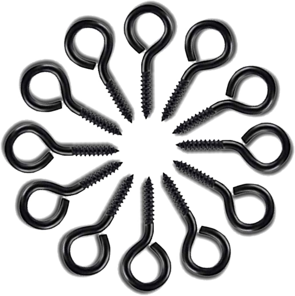 Small Screw Eye Hooks Metal Eye Hook 90 Pieces Black Zinc Plated Metal Cup Hooks Eye Shape Screw Hooks Self Tapping Screws Hooks Ring 0.79 Inch