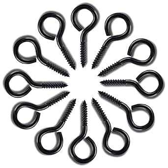 ECKJ Screw Eye 60 Pieces Black Zinc Plated Metal Cup Hooks Metal Eye Hook Eye Shape Screw Hooks Self Tapping Screws Hooks Ring 1.03 Inch