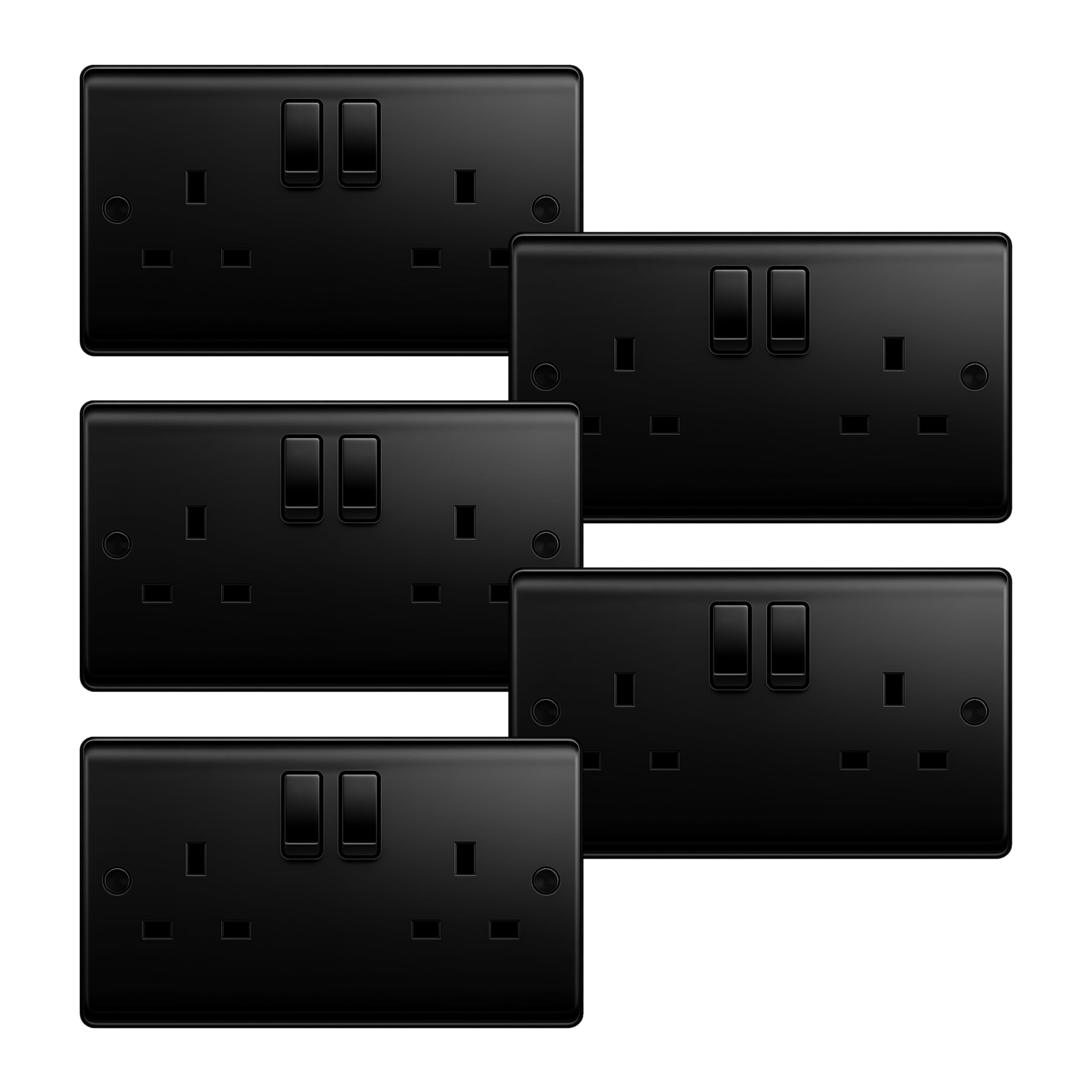 Evoges Vector Black Double Socket 13A 2 Gang Switched UK 3 Pin Outlet
