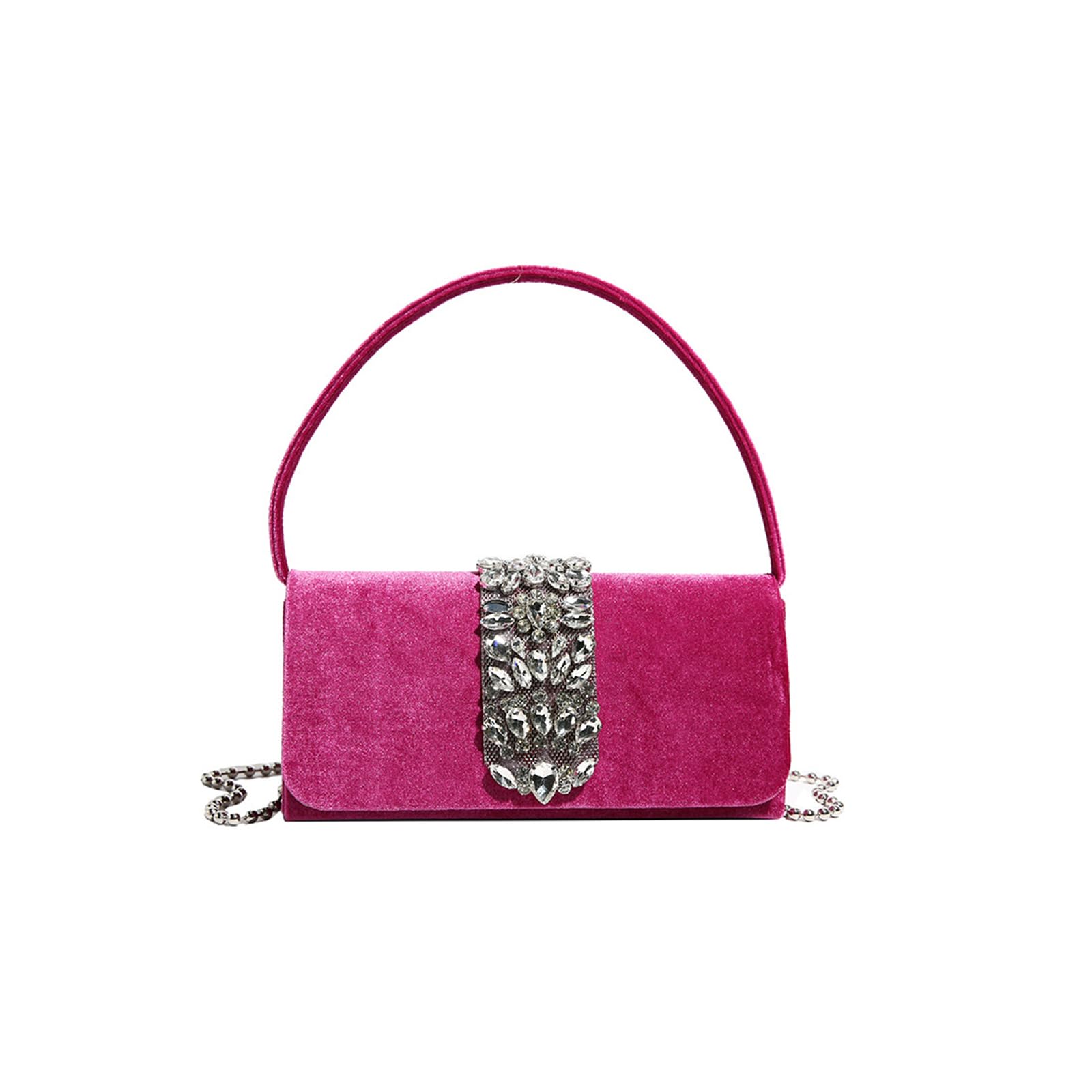 CORIOS Borsetta da Sera da Donna Strass Clutch Pochette Piccolo con Catena Borsa Sposa Elegante Borsa a Spalla Gorgeous Borsa a Tracolla per Cerimonia Festa Ballo Cocktail Rosa Rossa
