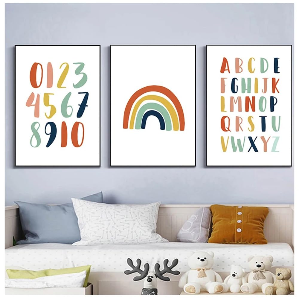 WUHBCZ Art Pictures-Modern Minimalist Rainbow Alphabet Wall Art Pictures Abstract Canvas Painting Poster Print Posters Living Room Home Decoration-50 * 70cm/3PCS (No Frame)