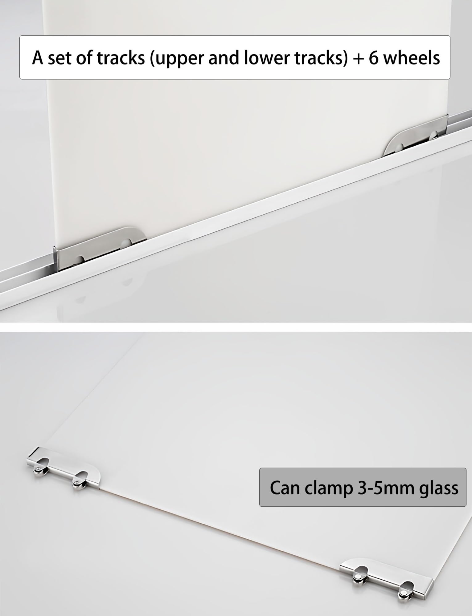 Zestaw prowadnic do potrójnych drzwi przesuwnych z aluminium o dużej wytrzymałości do drzwi szklanych, drewnianych i szaf o grubości 3-5 mm(110cm/43.3in)