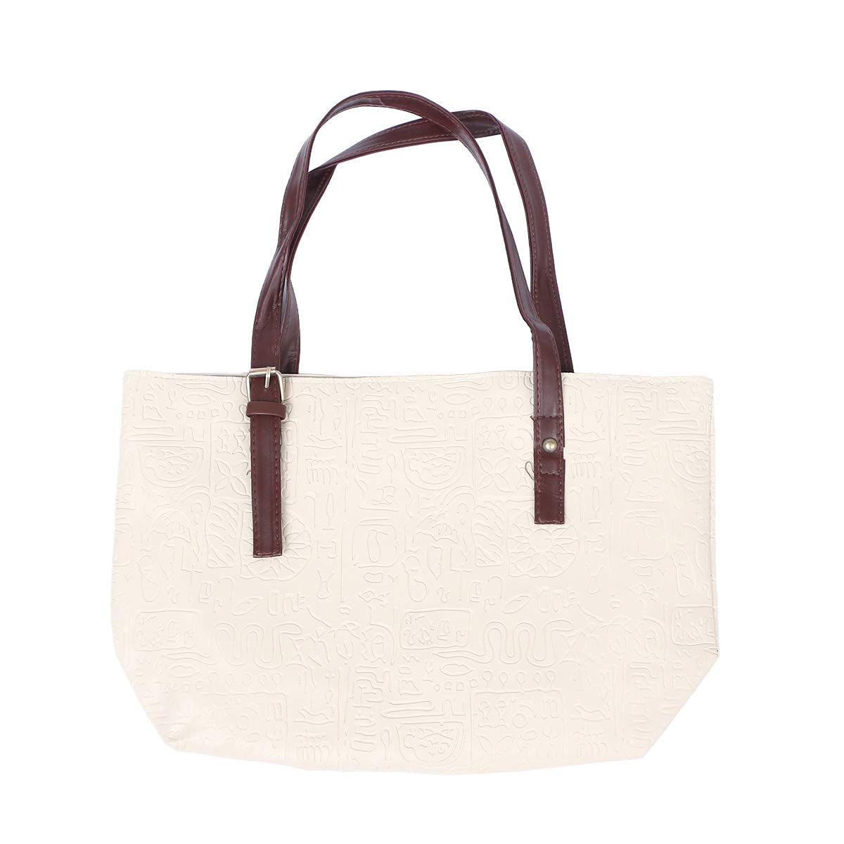 Women Vintage PU Handbag Large Capacity Oracle Printed Shoulder Bag Ladies Girls Tote Bag Simple Messenger Bag Pearl White Christmas Gift