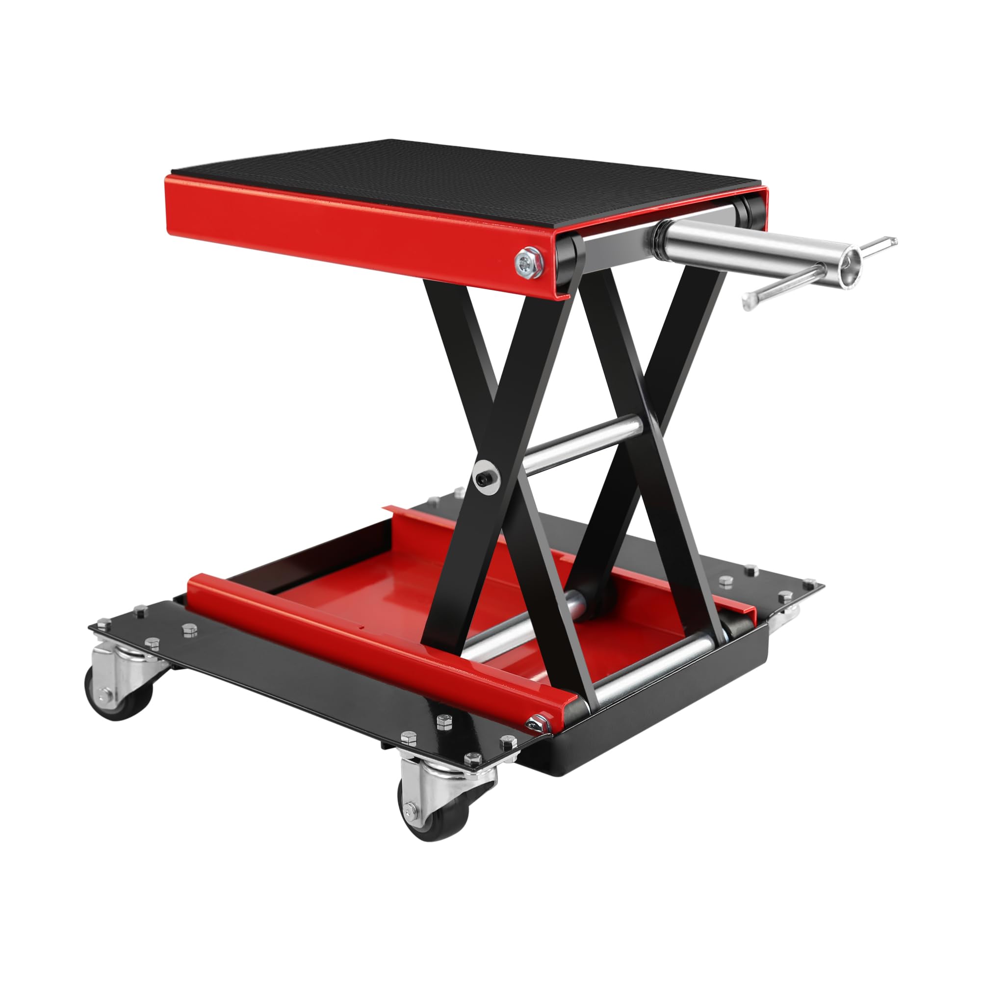Leve moto de acero, elevación hidráulica, capacidad de 1100 libras, mesa elevadora móvil con ruedas para taller de garaje