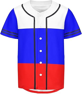 Russia Flag Mens Baseball Button Down Jersey Hipster Hip Hop T Shirts