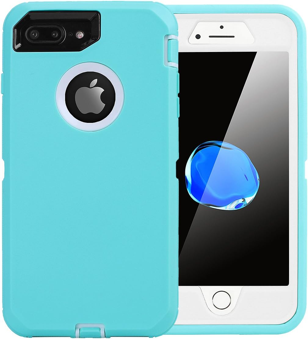 AICase iPhone 8 Plus/7 Plus Case, [Heavy Duty] [Full Body] Tough 4 in 1 Rugged Shockproof Cover with Built-in Screen Protector for Apple iPhone 8 Plus/7 Plus (White/Light Blue)