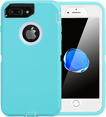 AICase iPhone 8 Plus/7 Plus Case, [Heavy Duty] [Full Body] Tough 4 in 1 Rugged Shockproof Cover with Built-in Screen Protector for Apple iPhone 8 Plus/7 Plus White/Light Blue