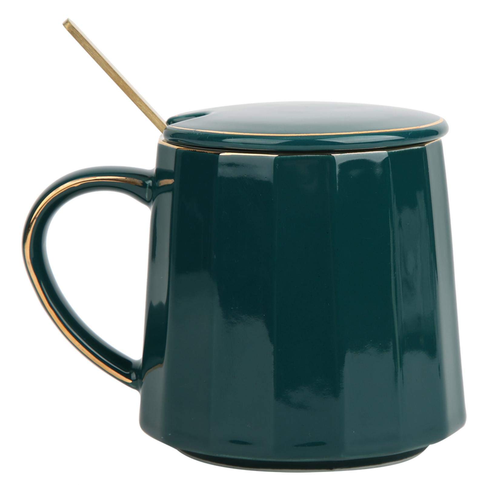 needlid Ceramic Cup, Thick and Round High Temperature Resistance Coffee Cup Cute Ceramic Coffee Mug with Lid and Spoon for Family for Friends