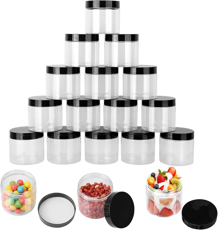 Frascos plásticos transparentes KUKLIPJIM com tampas pretas, 400 mL, pacote com 30