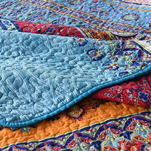 Qucover Single Bedspread Quilted Lightweight Soft Bohemian Quilted Throw Blanket 150 x 200 cm, Vibrant Red Blue Boho Throw - Cosy Home Interiors Qucover Single Bedspread Quilted Lightweight Soft Bohemian Quilted Throw Blanket 150 x 200 cm, Vibrant Red Blue Boho Throw - Image 7