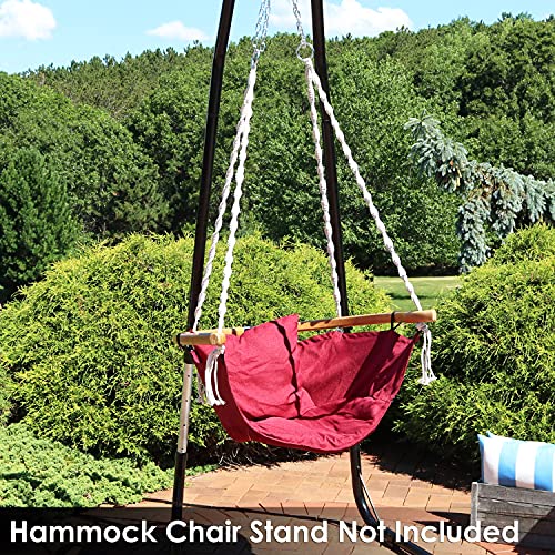 Sunnydaze Audrey Hammock Chair Swing With Wood Armrest And Cushion - Outdoor Hanging Lounge Seat For Patio, Balcony And Backyard - Olefin Fabric And Bamboo - 260-Pound Capacity - Red #TOP1