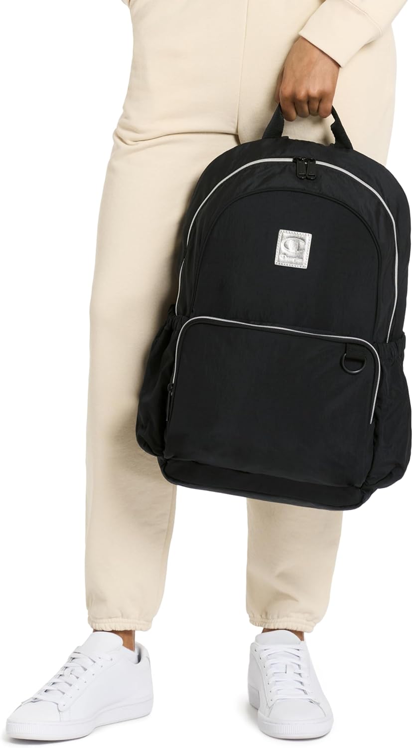 Champion Venice Laptop Backpack in Crinkle Nylon with Padded Adjustable Straps, Water Bottle Pocket for Work, Travel, Commute, Black, One Size - Image 6