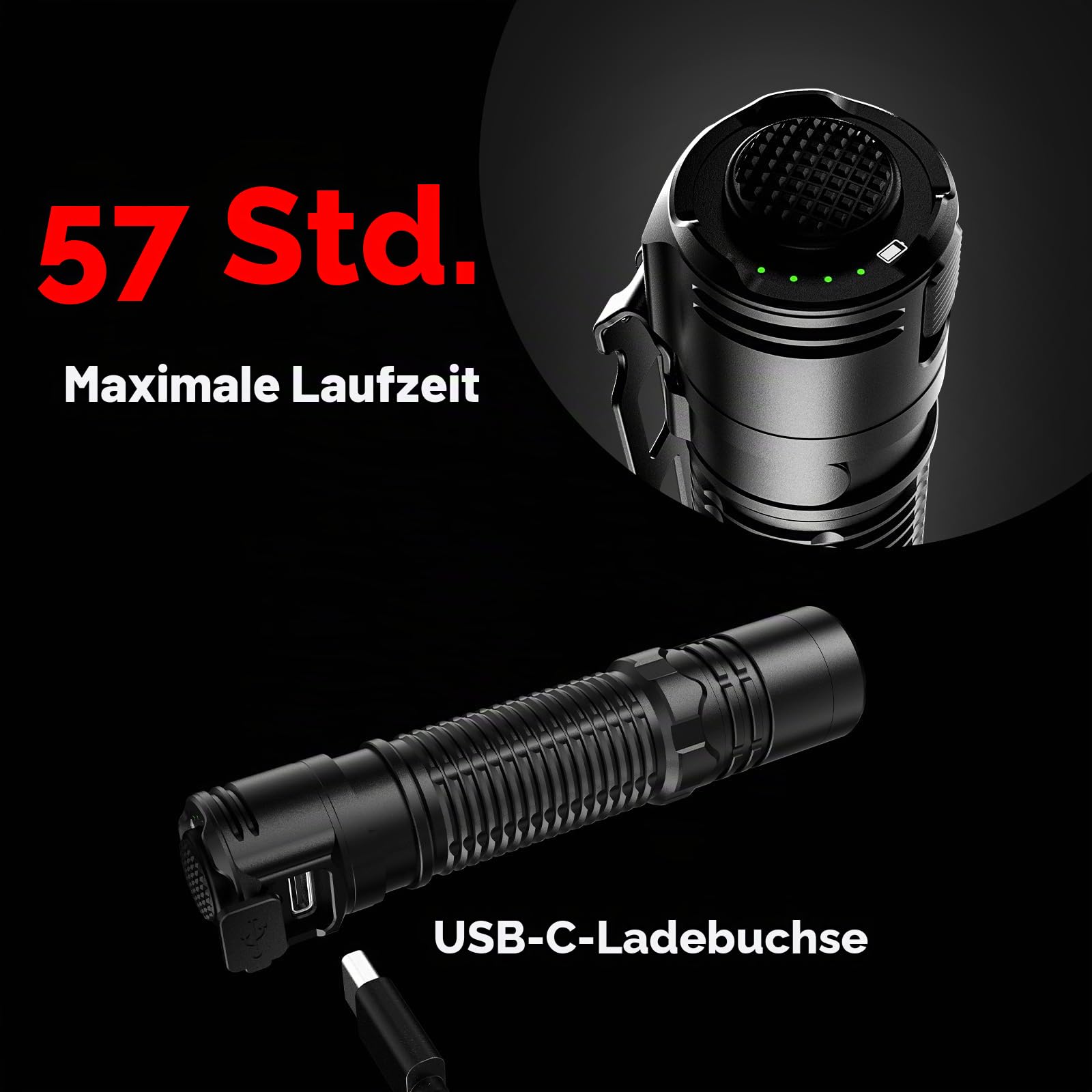AIMWIN ET4 EDC Taktische Wiederaufladbare Taschenlampe 3500 Lumen 380m Reichweite 4 Helligkeitsstufen mit Sofort-Such-/Turbo-Modi Ein-Klick-Heckschalter USB-C Schnellladung Kompakte Handtaschenlampe
