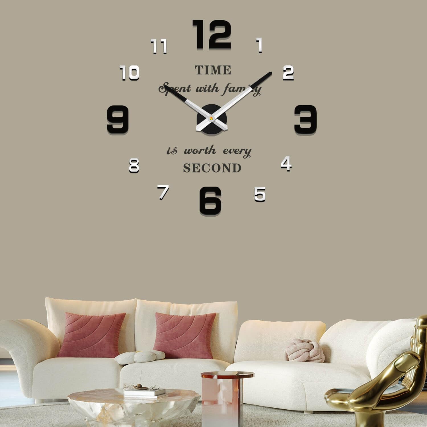 VANGOLD Frameless DIY Wall Clock 3D Mirror Wall Clock Large Mute Wall Stickers for Living Room Bedroom Home Decorations