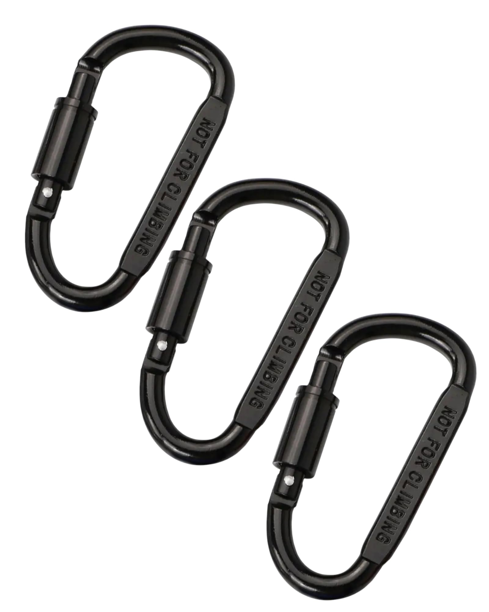 traveessentialz 3 pc aluminum carabiner d hook snap ring clip for bagpack bottle camping dog strap | hooks keychain keyring - key hooks for keychain with screw locking (black) (not for climbing)
