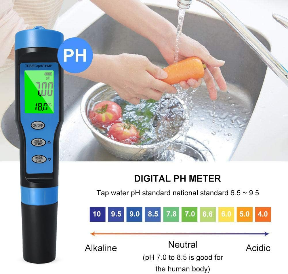 pH Messgerät 4 IN 1 mit TDS EC Temperatur Multi-Parameter Pool pH Tester 0,01 Auflösung hohe Genauigkeit wasserdicht IP67 Wasserqualität Meter mit automatischer Temperaturkompensation