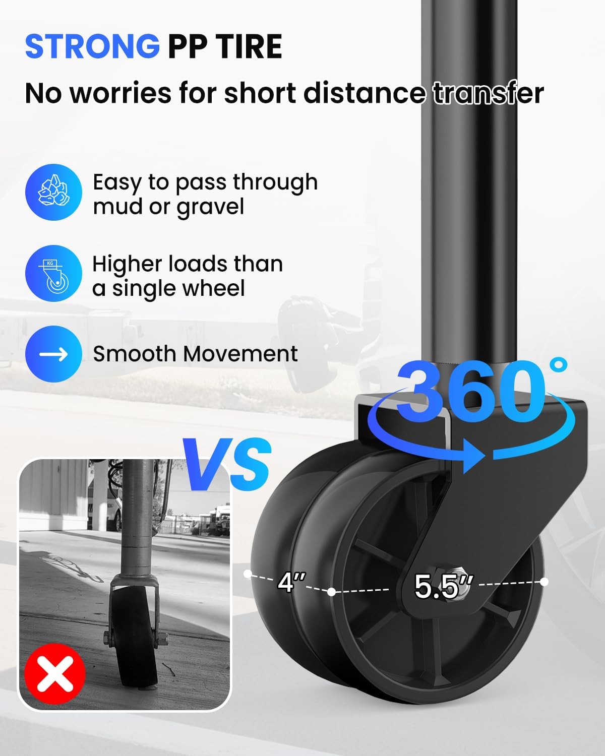 2000 lbs Trailer Jack with Dual Wheel Heavy Duty, 12" Lift, 20-24V Cordless Drill Compatible, for RV, Boat, Yacht & Utility Trailers, Black