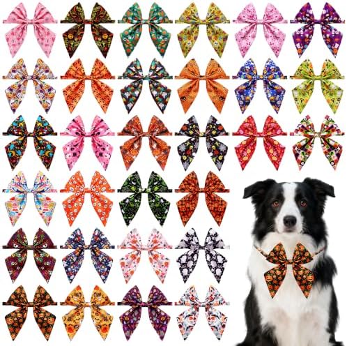 Pai Sence Halloween Dog Bow Ties Bulk for Large Dogs 30 Pack 4.9"*6.8" L
