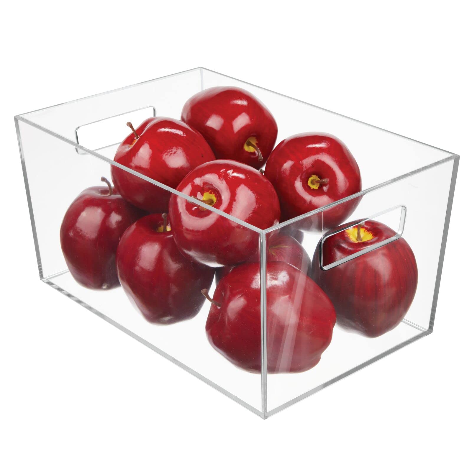 mDesign Caja organizadora con asas – Práctico organizador de frigorífico mediano para almacenar alimentos – Contenedor de plástico sin BPA para mueble de cocina o nevera – Juego de 4 – transparente