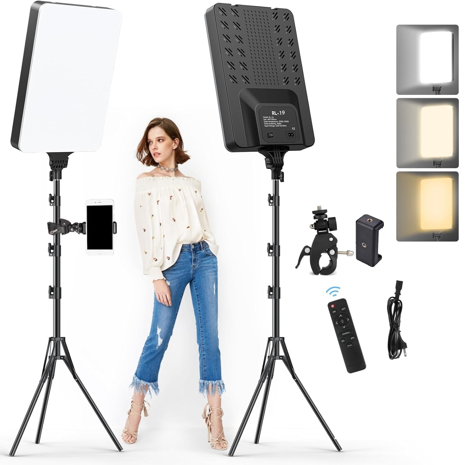 ADZOY 19 LED Video Bi-Colors Light Kit, 2700-7500K Dimmable Photography Lighting with Remote, Super Clamp and 84 inches Stand, CRI 96+ Studio Lights for YouTube, Game Streaming, Video Photography (B0D56XHP1V) Amazon Price History, Amazon Price Tracker