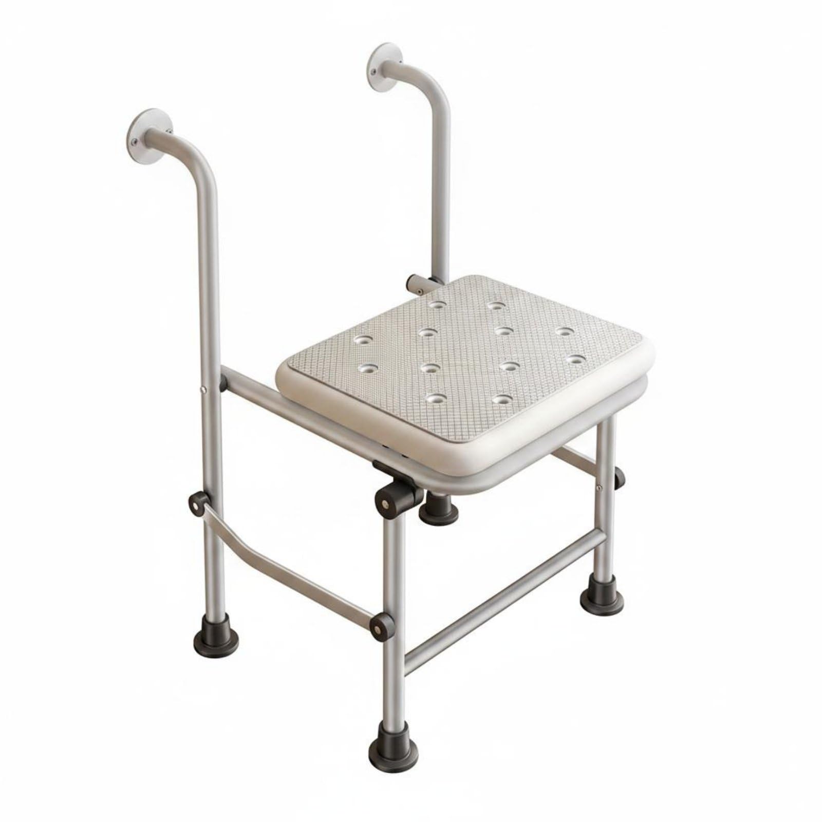 Asiento de Baño Plegable Silla de Ducha Taburete de Baño Banco de Baño con Estructura de Aluminio Antióxido con Patas Antideslizantes y Reposabrazos, Banqueta Plegable C/Respaldo